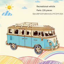 Load image into Gallery viewer, Vintage Car Blue Wooden Puzzle Recreational Vehicle Wooden Car Model v