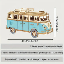Load image into Gallery viewer, Vintage Car Blue Wooden Puzzle Recreational Vehicle Wooden Car Model v