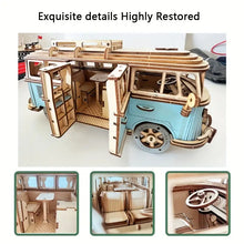 Load image into Gallery viewer, Vintage Car Blue Wooden Puzzle Recreational Vehicle Wooden Car Model v
