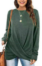Load image into Gallery viewer, Women Twist Front Long Sleeve Crew Neck Shirts