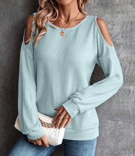 Load image into Gallery viewer, Autumn Women's Knitted Sweater with Open Shoulders Long Sleeve Crop Top