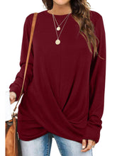 Load image into Gallery viewer, Women Twist Front Long Sleeve Crew Neck Shirts