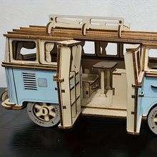 Load image into Gallery viewer, Vintage Car Blue Wooden Puzzle Recreational Vehicle Wooden Car Model v