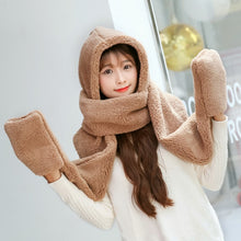Load image into Gallery viewer, Women 3 In 1 Girls Winter Warm Fleece Hood Scarf Snood Pocket Hats Gloves