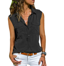 Load image into Gallery viewer, Women Summer Sleeveless V-neck Tops Pure Color T-shirt