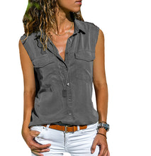 Load image into Gallery viewer, Women Summer Sleeveless V-neck Tops Pure Color T-shirt
