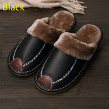 Load image into Gallery viewer, Men Winter PU Leather Slippers Warm Indoor Slipper