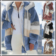 Load image into Gallery viewer, autumn and winter warm plush and zipper pocket hooded loose jacket women