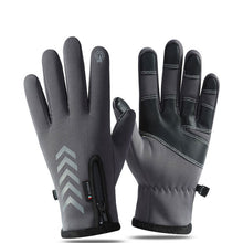 Load image into Gallery viewer, Outdoor winter skiing fleece zipper waterproof non-slip reflective touch screen gloves