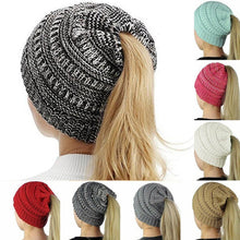 Load image into Gallery viewer, Women Knit Cap Winter Crochet Stretch Knitted Ponytail Beanie Holey Warm Caps