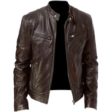 Load image into Gallery viewer, Mens Fashion PU Leather Slim Fit Stand Collar Jacket