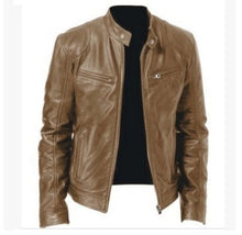 Load image into Gallery viewer, Mens Fashion PU Leather Slim Fit Stand Collar Jacket