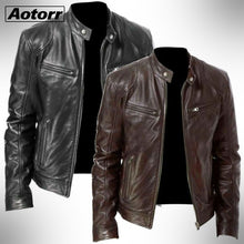 Load image into Gallery viewer, Mens Fashion PU Leather Slim Fit Stand Collar Jacket