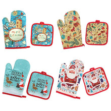 Load image into Gallery viewer, 2pcs/set Christmas Baking Anti-Hot Gloves Pad Oven Dining BBQ Kitchen Mat