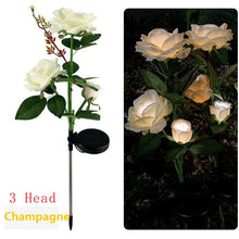 Load image into Gallery viewer, 3 Head LED Solar Simulation Rose Flower Solar LED Light