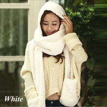 Load image into Gallery viewer, Women 3 In 1 Girls Winter Warm Fleece Hood Scarf Snood Pocket Hats Gloves