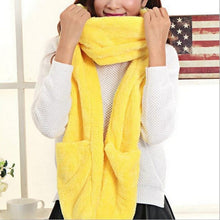 Load image into Gallery viewer, Women 3 In 1 Girls Winter Warm Fleece Hood Scarf Snood Pocket Hats Gloves
