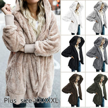 Load image into Gallery viewer, Lady Long Sleeve Cardigan Plush Hooded Coats
