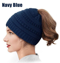 Load image into Gallery viewer, Women Knit Cap Winter Crochet Stretch Knitted Ponytail Beanie Holey Warm Caps