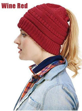 Load image into Gallery viewer, Women Knit Cap Winter Crochet Stretch Knitted Ponytail Beanie Holey Warm Caps