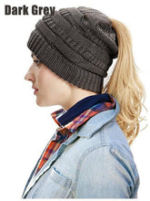 Load image into Gallery viewer, Women Knit Cap Winter Crochet Stretch Knitted Ponytail Beanie Holey Warm Caps