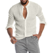 Load image into Gallery viewer, Men's Cotton Linen Shirt Loose Tops Long Sleeve Tee Casual Shirt