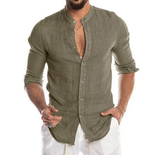 Load image into Gallery viewer, Men's Cotton Linen Shirt Loose Tops Long Sleeve Tee Casual Shirt