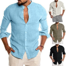Load image into Gallery viewer, Men's Cotton Linen Shirt Loose Tops Long Sleeve Tee Casual Shirt
