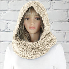 Load image into Gallery viewer, Women's Fashion Hooded Scarf Pure Color Woolen Hat Bib Knitted Scarf