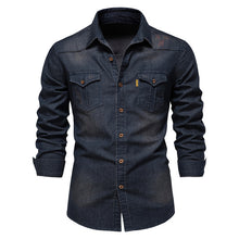 Load image into Gallery viewer, Elastic Cotton Denim Men Long Sleeve Quality Cowboy Shirts