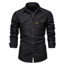 Load image into Gallery viewer, Elastic Cotton Denim Men Long Sleeve Quality Cowboy Shirts
