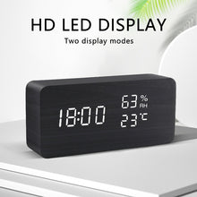 Load image into Gallery viewer, Alarm Clock LED Wooden Watch Table Voice Control