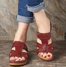 Load image into Gallery viewer, Casual Slip-On Stitched Wedge Striped Sandals