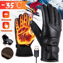 Load image into Gallery viewer, Black Waterproof USB Powered Heated Leather Gloves