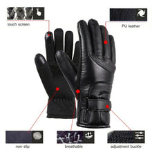 Load image into Gallery viewer, Black Waterproof USB Powered Heated Leather Gloves