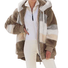 Load image into Gallery viewer, autumn and winter warm plush and zipper pocket hooded loose jacket women