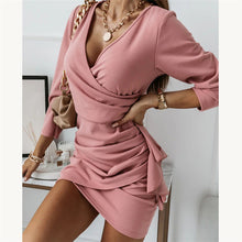 Load image into Gallery viewer, Women's V-Neck Long Sleeve Ruched Dresses