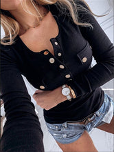 Load image into Gallery viewer, Women's Long Sleeve Buttons Crew Neck Tops