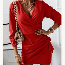 Load image into Gallery viewer, Women's V-Neck Long Sleeve Ruched Dresses