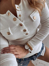 Load image into Gallery viewer, Women's Long Sleeve Buttons Crew Neck Tops