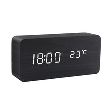 Load image into Gallery viewer, Alarm Clock LED Wooden Watch Table Voice Control