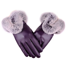 Load image into Gallery viewer, Women Winter Gloves Faux Rabbit PU Leather Touch Screen Mittens
