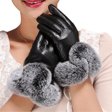 Load image into Gallery viewer, Women Winter Gloves Faux Rabbit PU Leather Touch Screen Mittens