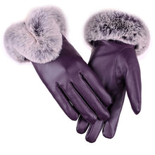 Load image into Gallery viewer, Women Winter Gloves Faux Rabbit PU Leather Touch Screen Mittens