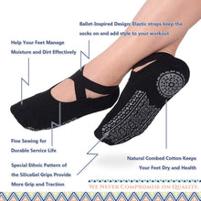 Load image into Gallery viewer, 3 Pair Yoga Socks for Women Non-Slip Grips & Straps