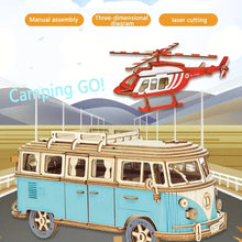 Load image into Gallery viewer, Vintage Car Blue Wooden Puzzle Recreational Vehicle Wooden Car Model v
