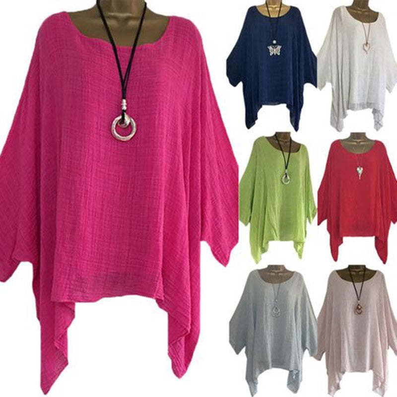 Fashion Batwing Sleeve Solid Color Plus Size Loose O-neck