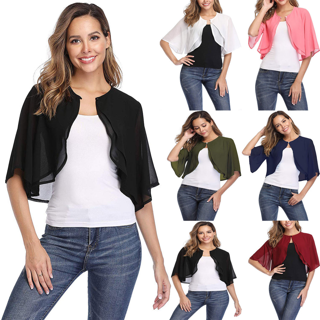 Women's Seven-point Sleeve See-through Cardigan Chiffon Cardigan Cape