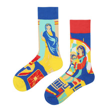 Load image into Gallery viewer, Asymmetrical Lovebirds High Cotton Socks
