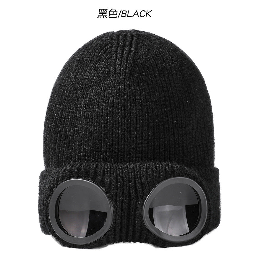 Unisex windproof glasses with cashmere knitted hat